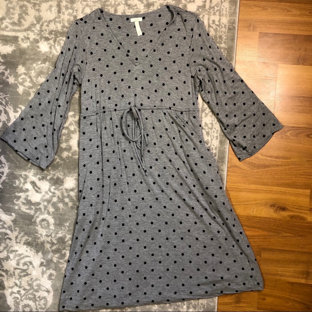 Soma Gray Long Sleeve Dress with Black Polka Dots